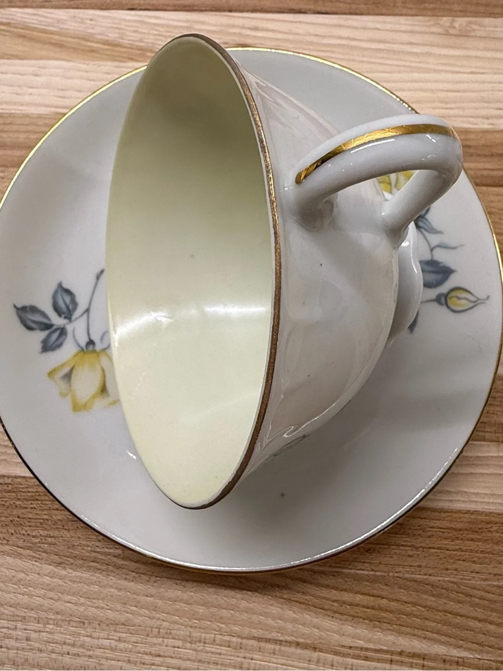 Vintage Lefton China Hand Painted Yellow Rose Teacup & Saucer Set